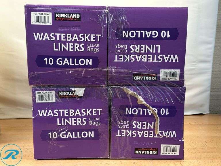 (4) Kirkland Signature 10-Gallon Wastebasket Liner, Clear, 500-count - New - Open Box - Roller Auctions