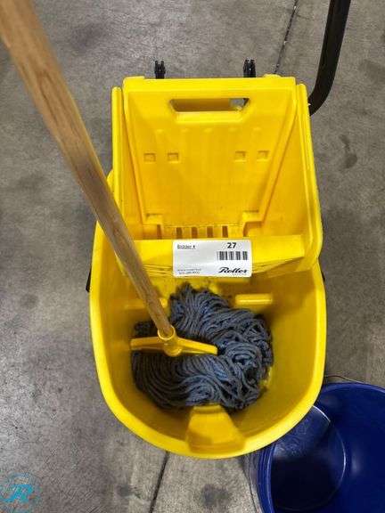 Rubbermaid WaveBrake Mop Bucket with Wringer, Blue Bucket, and Mop - Roller Auctions