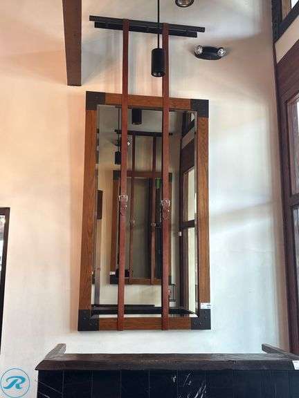 Mirror With Wood Frame and Leather Strap Accents, 7’H x 46″W - Roller Auctions