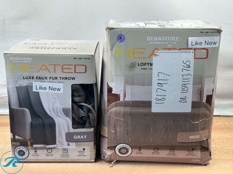 (2) Berkshire Blanket& Home Co: Heated 50in x 60in Blanket- (1) Like New, (1) Used; Berkshire Blanket& Home Co: Heated King Blanket- Like New - Roller Auctions