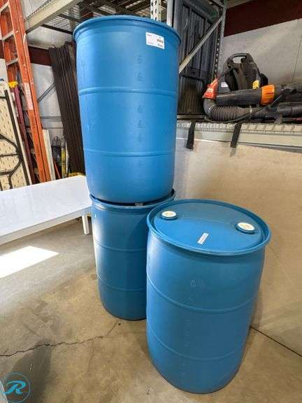 (3) Uline S-10757BLU 55-Gallon Plastic Closed-Top Drums - Roller Auctions
