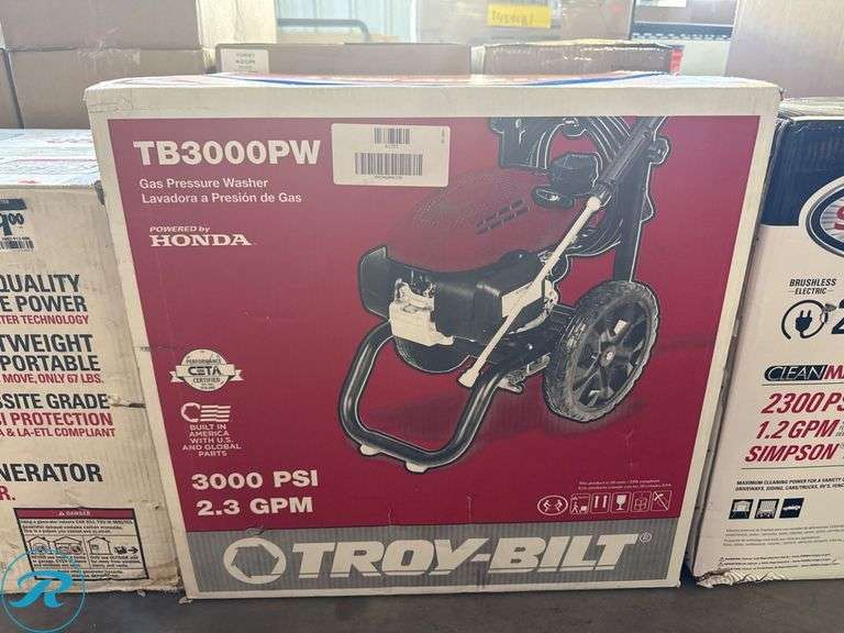 New Troy-Bilt TB3000PW Gas Pressure Washer, 3000 PSI, 2.3 GPM, Honda Engine - Roller Auctions