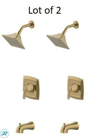 (2) New- allen + roth Chesler Brushed Gold 1-handle Single function 3.54-in Square Bathtub and shower Faucet with Valve (Total of 2 items)
