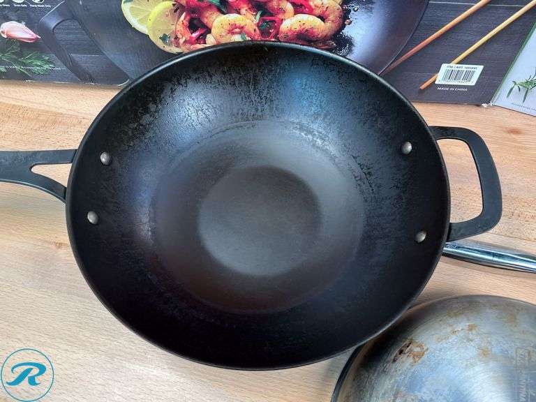 Tramontina 12.5" Carbon Steel Wok and 2-Piece Tri-Ply Clad Stainless Steel Skillets - Used - Roller Auctions