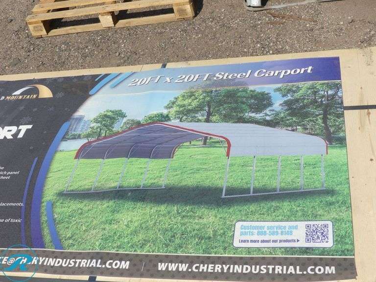 New Chery Industrial M2020 Gold Mountain Steel Carport, 20' x 20' - Roller Auctions