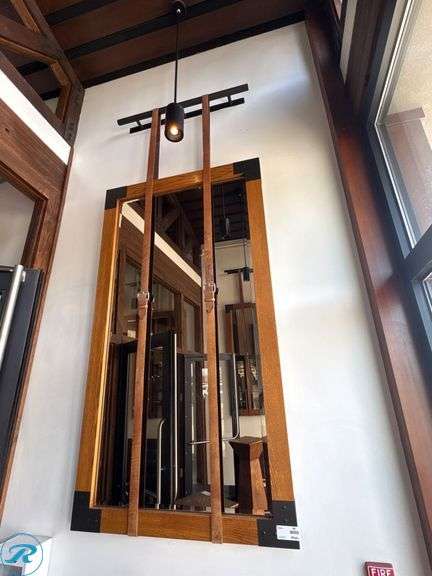 Mirror With Wood Frame and Leather Strap Accents, 7’H x 46″W - Roller Auctions