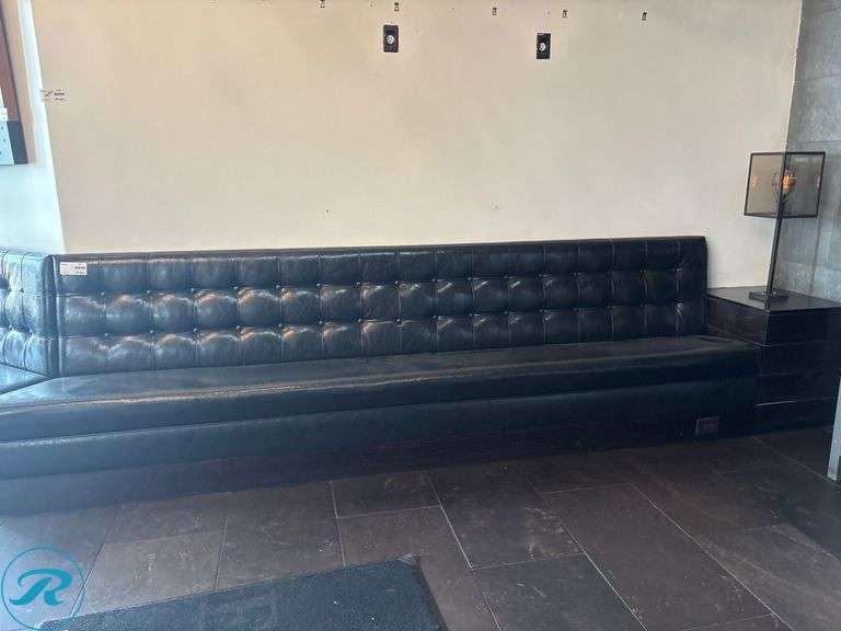 Black Tufted Vinyl Sectional Seating with (2) 18” End Tables with Lights, 122” x 42” - Roller Auctions