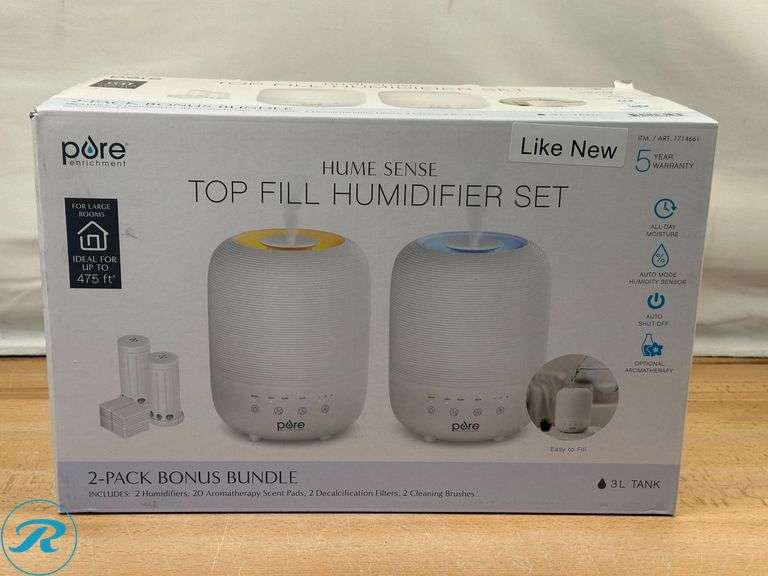Pure Enrichment® HUME™ Sense Top Fill Humidifier, 2-Pk- Like New - Roller Auctions