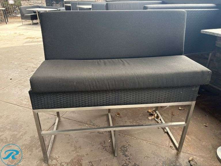Bar Height Outdoor Dining Set with Wicker Benches and Stone Tabletop, 50” x 32” - Roller Auctions