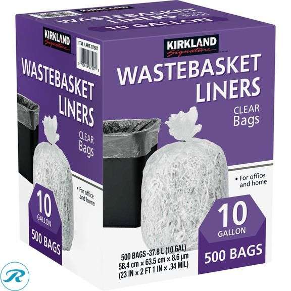 (4) Kirkland Signature 10-Gallon Wastebasket Liner, Clear, 500-count - New - Open Box - Roller Auctions