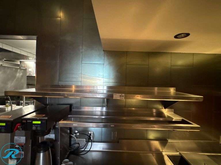 (3) Stainless Steel Shelves, 74” x 16”, 36” x 12”, and 54” x 16” with Pan Cutout - Roller Auctions