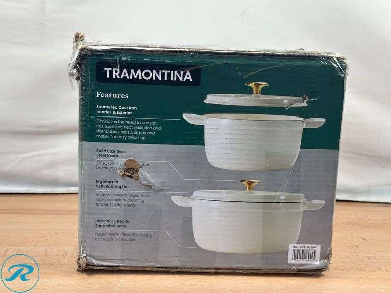 Tramontina 4-quart & 6-quart Enameled Cast Iron Round Dutch Oven, 2-pack - Like New/Chipped Handle - Roller Auctions