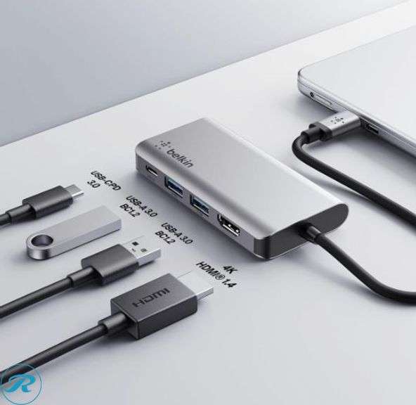(2) Belkin - USB-C Hub 4-in-1 Multi-Port Laptop Dock with 4K HDMI, Adapter with 100W Power Delivery - for Mac, PC, and More , Gray - Like New - Roller Auctions