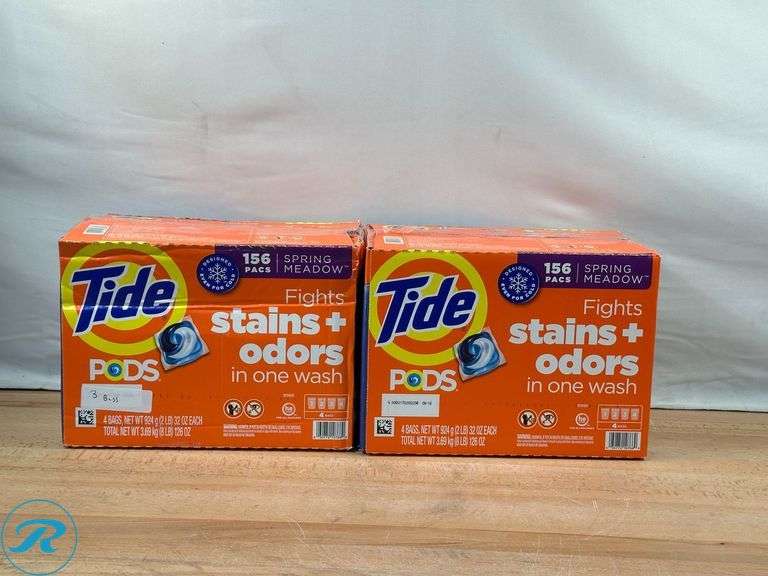 (2) Tide Pods HE Laundry Detergent Pods, Spring Meadow, 156-count - New - Open Box/ Missing One Bag - Roller Auctions