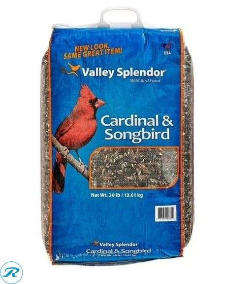 (2) Valley Splendor Seed Cardinal and Songbird Bird Food, 30 lb Bag- New/ Damaged Package/ Missing Some - Roller Auctions