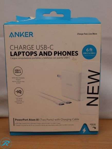 Anker - PowerPort PD 60W GaN Fast Charger and USB-C to C Cable 6ft for Macbook and Mobile Devices, White - New - Roller Auctions
