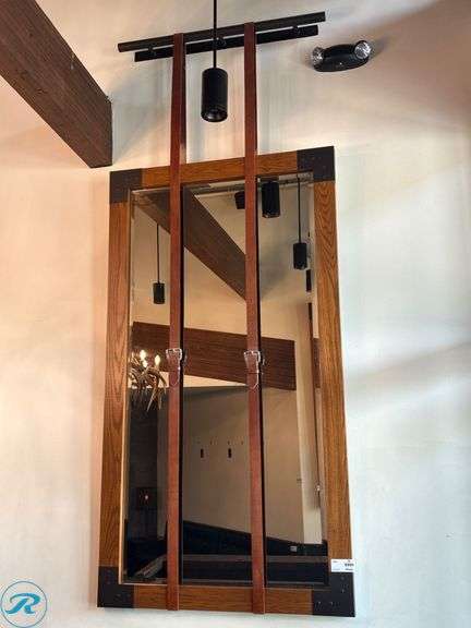 Mirror With Wood Frame and Leather Strap Accents, 7’H x 46″W - Roller Auctions
