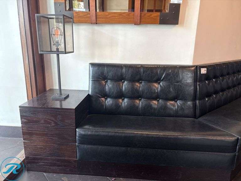 Black Tufted Vinyl Sectional Seating with (2) 18” End Tables with Lights, 122” x 42” - Roller Auctions