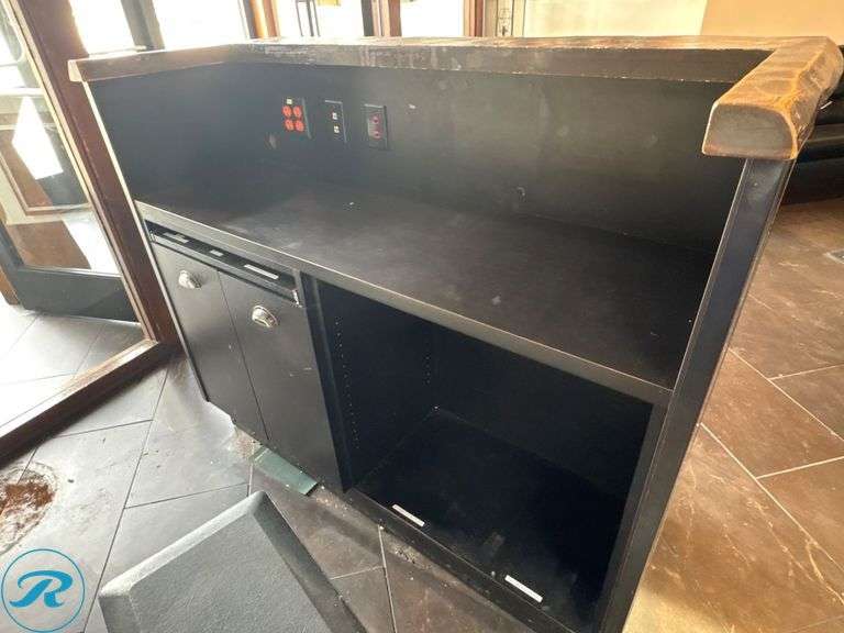 Wood Hostess Station with Storage and Power Outlets - Roller Auctions