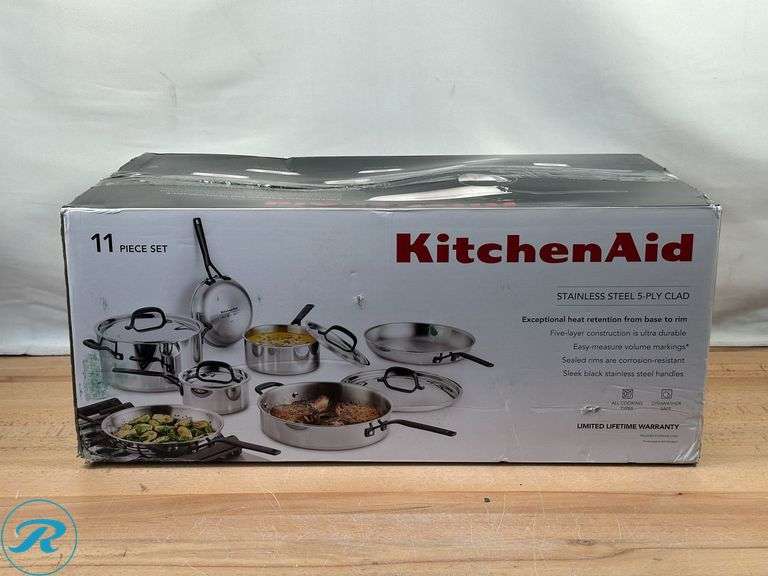 KitchenAid 11-piece 5-ply Clad Stainless Steel Cookware Set - New - Roller Auctions