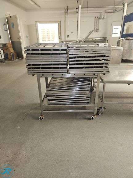 Approximately (32) Stainless Steel Trays with Cart, 20.5″×25″