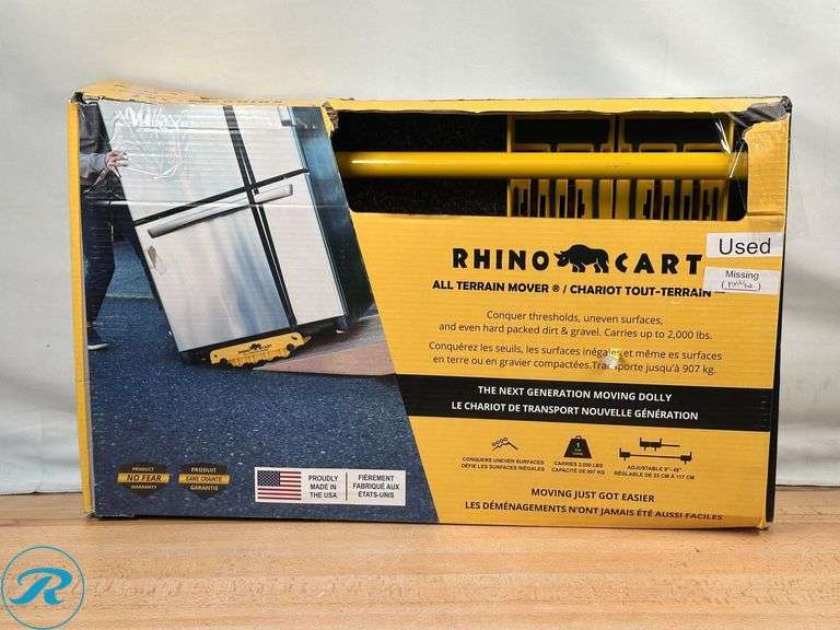 (2) Rhino Cart Rhino Cart All Terrain Moving Dolly- Used/ (1) Missing Plastic End Piece - Roller Auctions