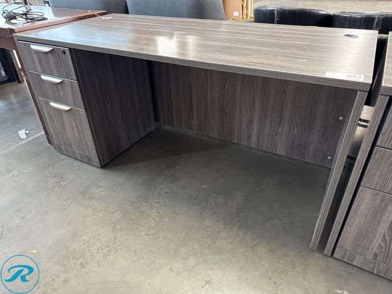 Gray Laminate Office Desk with Three-Drawer Pedestal, Approx. 30″ W x 66″ L