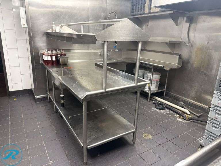 Stainless Steel Commercial Kitchen Sink and Wash Station, 115 in x 30 in and 108 in x 90 in - Roller Auctions