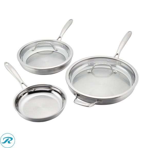 Cuisinart Tri-Ply Clad Stainless Steel 5-piece Skillet Set - Like New - Roller Auctions