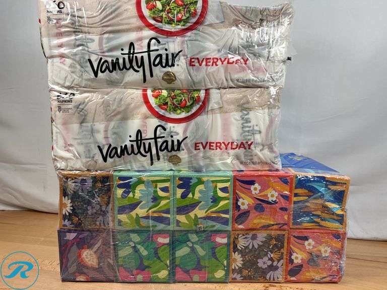Kleenex Facial Tissue, 2-Ply, Flat Box, 230 Tissues, 10 ct- New; (2) Vanity Fair Everyday Napkin, 2-Ply, 110-count, 6-pack- New - Roller Auctions