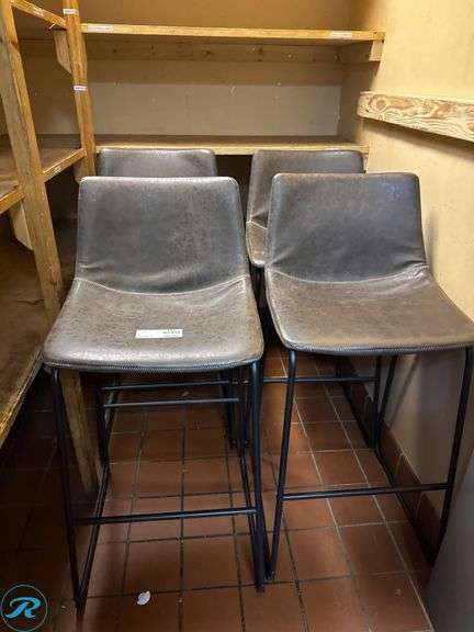 (4) Leather Upholstered Bar Stools with Metal Legs - Roller Auctions