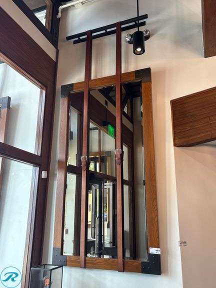 Mirror With Wood Frame and Leather Strap Accents, 7’H x 46″W - Roller Auctions
