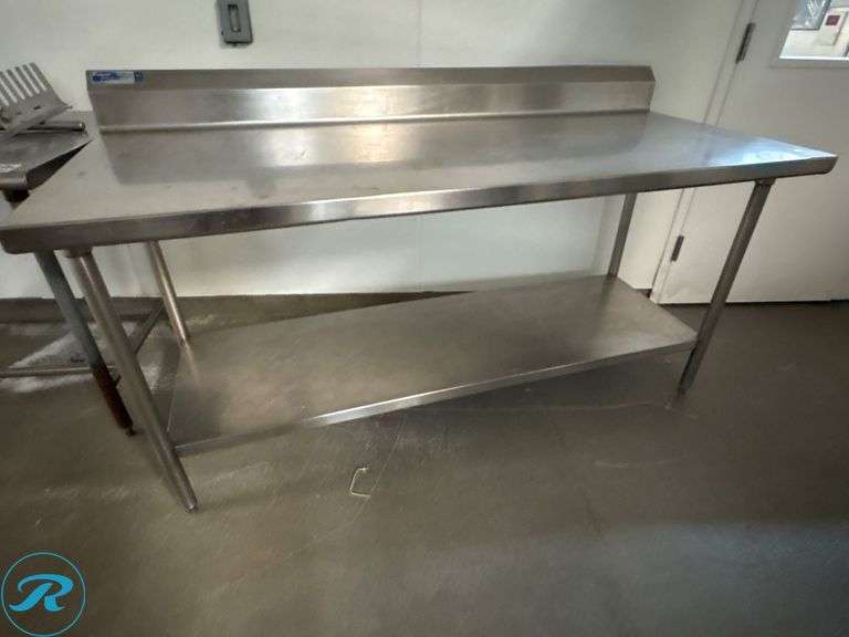 Universal Stainless Steel Work Table with 6-Inch Backsplash, 72” x 30” x 36” - Roller Auctions