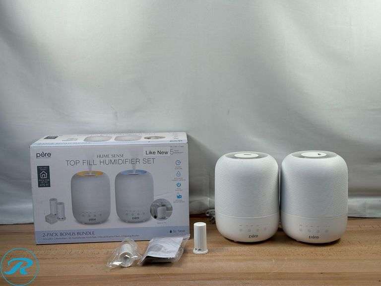 (2) Pure Enrichment Hume Sense Top Fill Humidifier, 2 Pack- (1) Like New, (1) Used - Roller Auctions