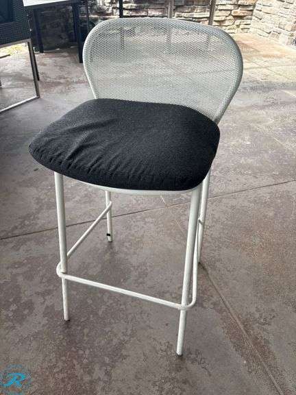 (10) White Metal Bar Stools with Black Cushions - Roller Auctions