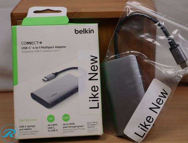 (2) Belkin - USB-C Hub 4-in-1 Multi-Port Laptop Dock with 4K HDMI, Adapter with 100W Power Delivery - for Mac, PC, and More , Gray - Like New - Roller Auctions