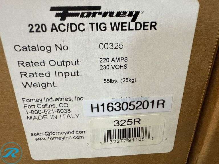 Forney 220 AC/DC TIG Welder, Model 325R, 230V, 220 Amps - Roller Auctions