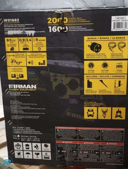 Firman 1600W Running / 2000W Peak Gasoline Powered Inverter Generator - Heavily Used/Untested - Roller Auctions