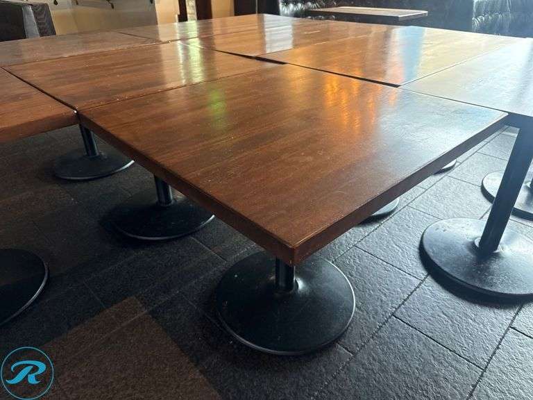 (4) Wood Dining Tables with Metal Pedestal Bases, 36in x 36in - Roller Auctions