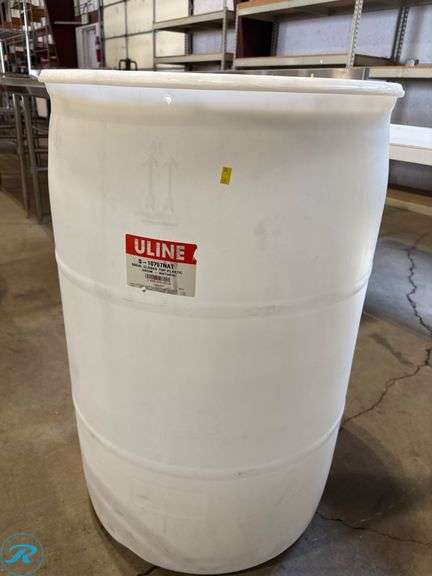 (2) ULINE 55-Gallon Closed Top Plastic Drums – Natural