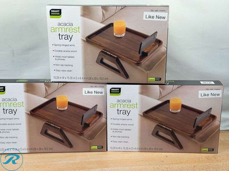 (3) Smart Design Acacia Armrest Tray - Like New - Roller Auctions
