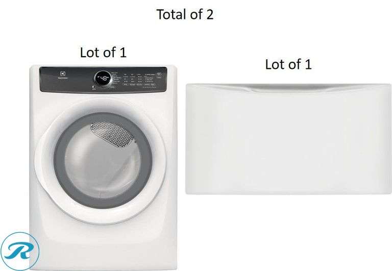 (2) New- (1) Electrolux Large Stackable Steam Cycle Vented Gas Dryer ( Island White ) Energy Star Certified (1) Electrolux Universal Laundry Pedestal ( Island White ) with Storage Drawer (Total of 2 items)