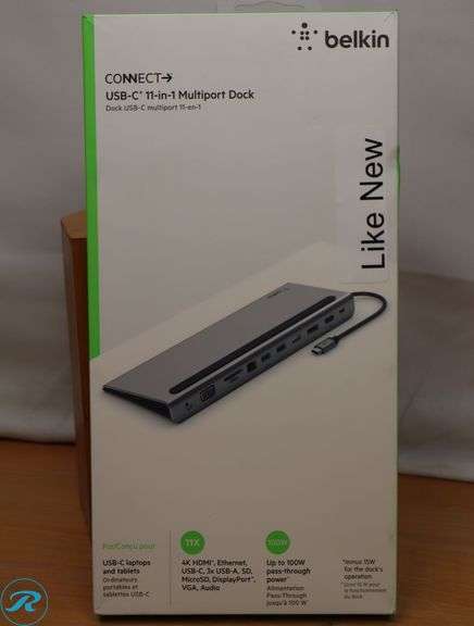 Belkin - 11-in-1 USB C Hub with 4K HDMI, DP, VGA, 100W PD Docking Station for MacBook Pro, Air, and more , Gray - Like New - Roller Auctions