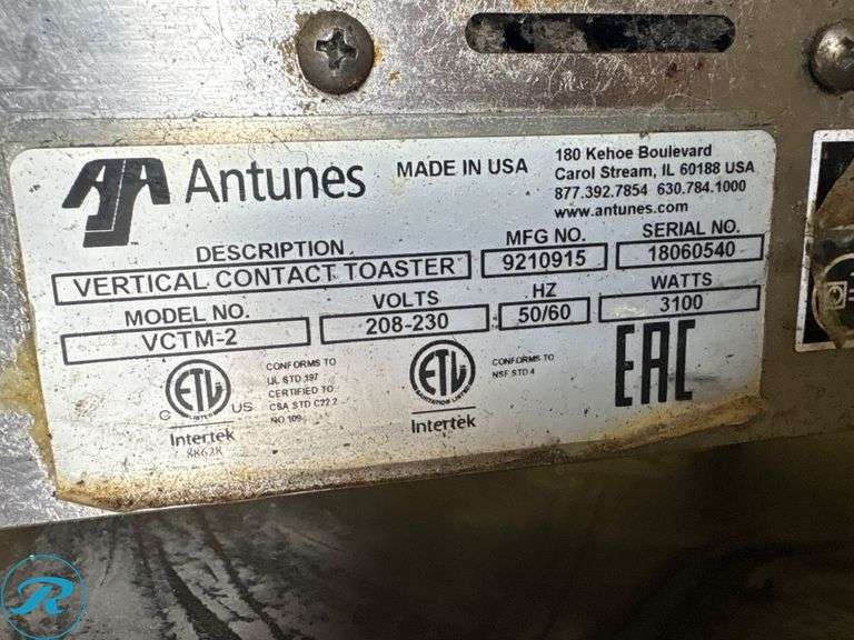 Antunes VCTM-2 Vertical Contact Toaster, 208-230V - Roller Auctions