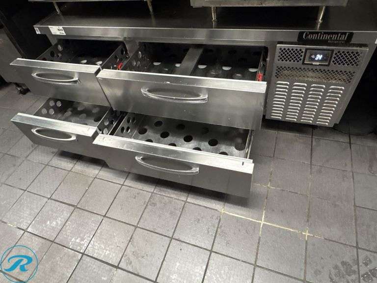 Continental Refrigerator Model D72GN Four-Drawer Refrigerated Chef Base on Casters - Roller Auctions