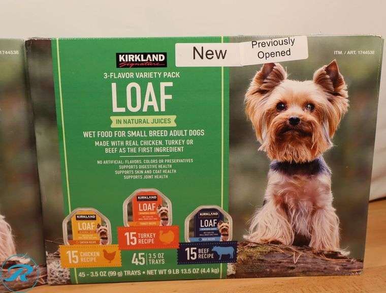 Kirkland Signature Loaf Wet Dog Food Variety Pack, 3.5 oz, 45-count - New - -Previously Opened - Missing a Few - Roller Auctions