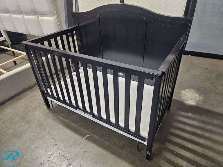 Wooden Convertible Baby Crib with Slatted Sides and Curved Headboard