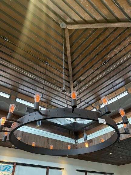 Metal Circular Chandelier with Exposed Bulbs, 60 in - Roller Auctions