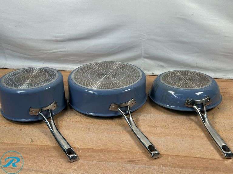 T-fal Excellence Ceramic Non-Stick Cookware Set, 10-piece, Blue- Used - Roller Auctions