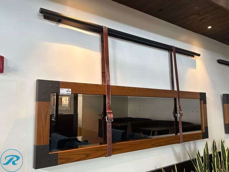 Wood Frame with Leather Strap Accents Mirror, 104in x 54in - Roller Auctions